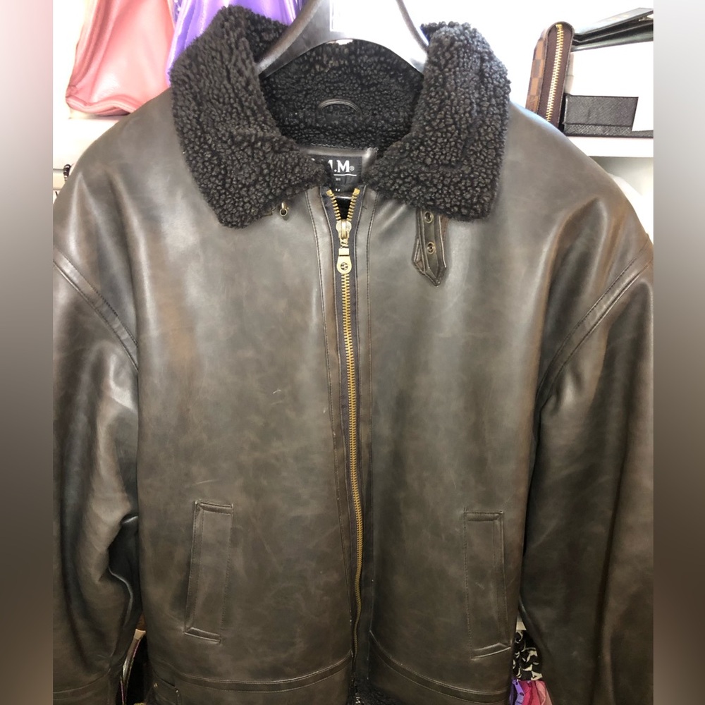 B.M.M. Los Angeles Vintage Faux Leather Motorcycle Jacket Brown Mens Medium